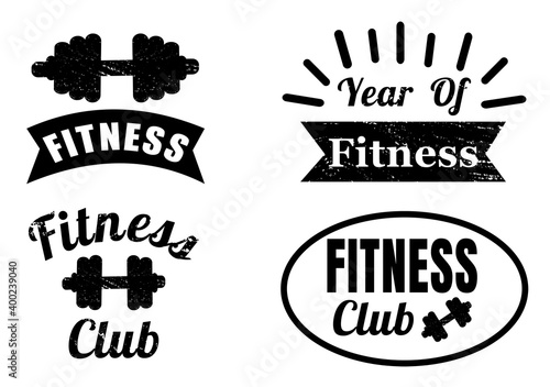Collection of fitness labels with barbells