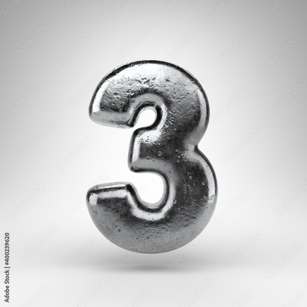 Number 3 on white background. Iron 3D number with gloss metal texture. Number 3 on white background. Iron 3D number with gloss metal texture.