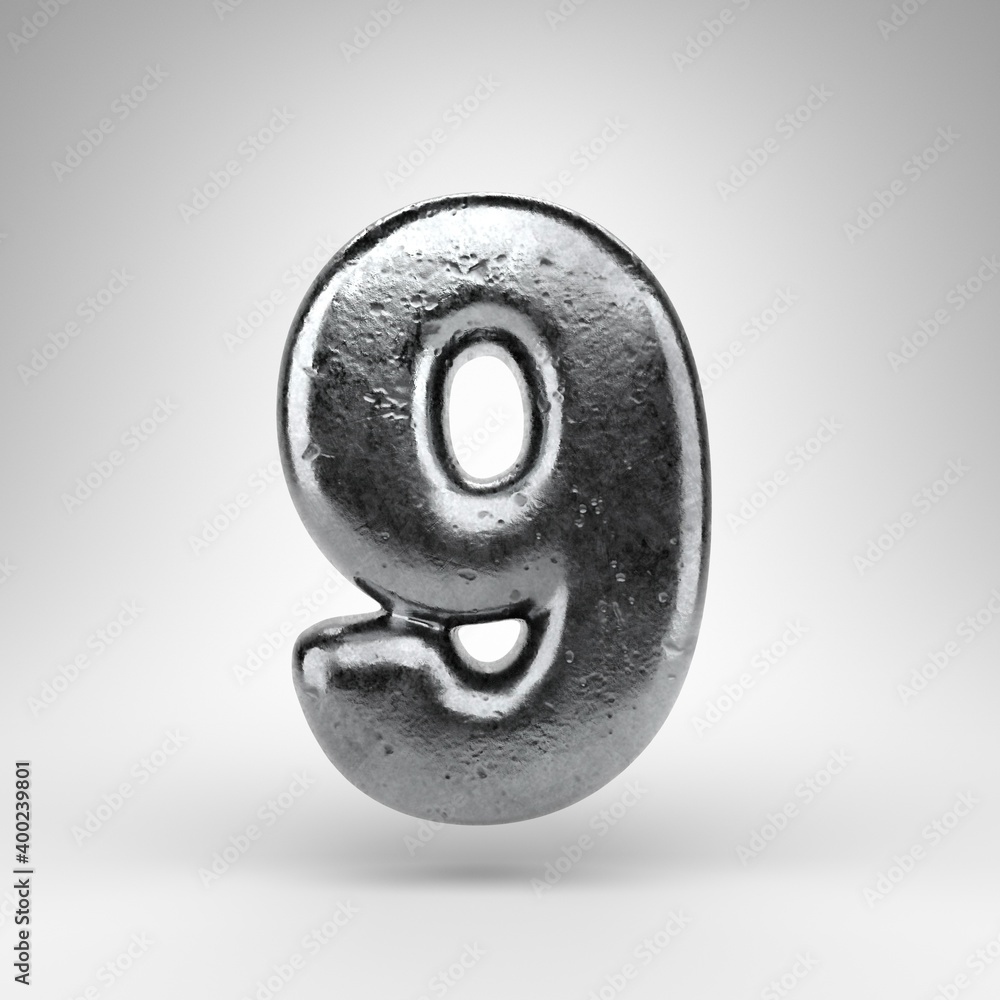 Number 9 on white background. Iron 3D number with gloss metal texture. Number 9 on white background. Iron 3D number with gloss metal texture.