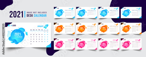Desk calendar 2021. Abstract desk calendar 2021 with multicolour shapes 