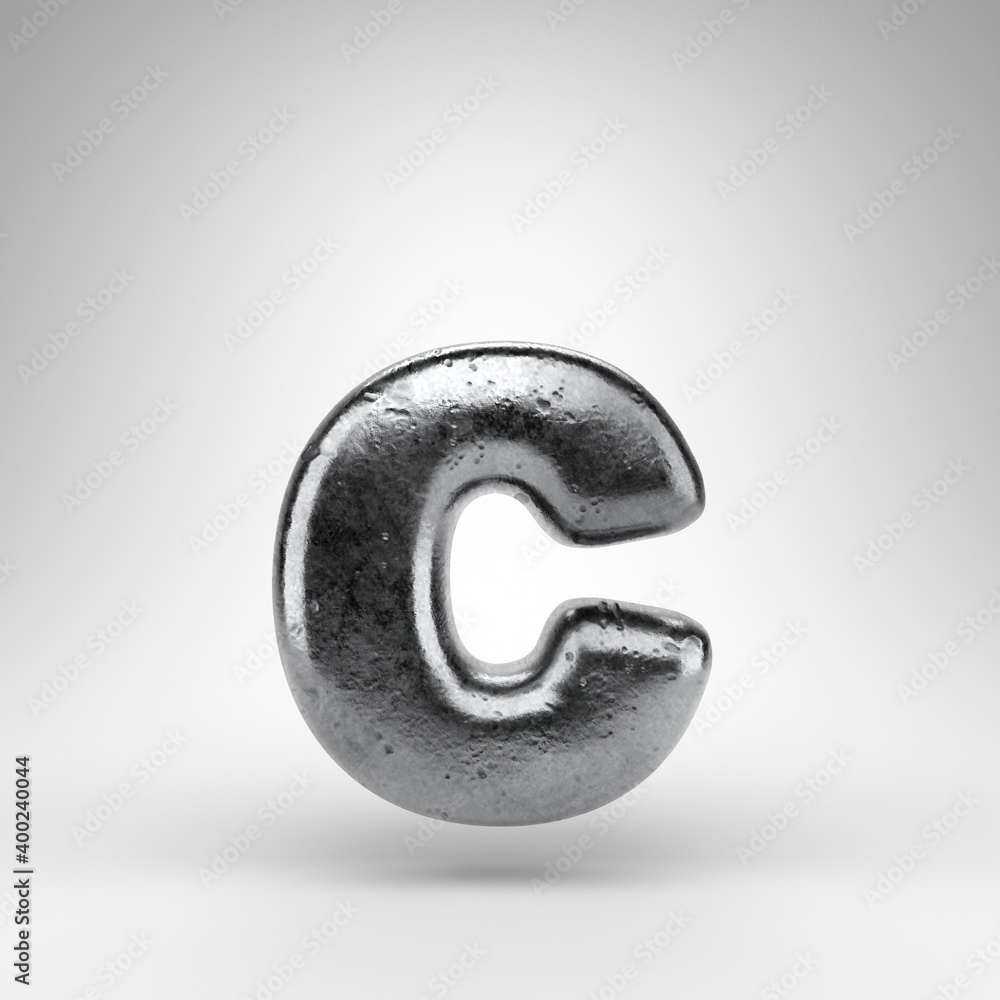 Letter C lowercase on white background. Iron 3D letter with gloss metal texture. Letter C lowercase on white background. Iron 3D letter with gloss metal texture.