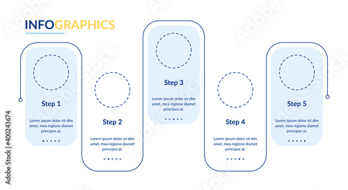 Blank white vector infographic template. Flowchart presentation design elements with text space. Data visualization with 5 steps. Process timeline chart. Workflow layout with copyspace