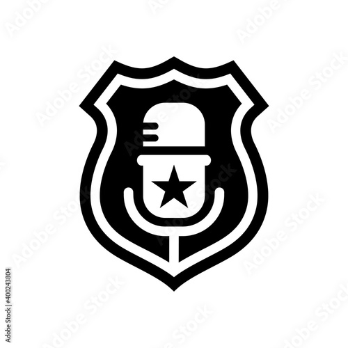 Police badge vector icon illustration combined with mic icon on white background