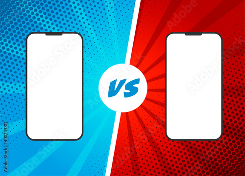 Versus fight backgrounds. Phone empty screen template for comics duel. Vs battle challenge. Cartoon fighting duels with lightning ray border.
