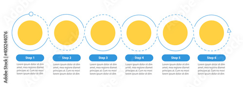 Corporate flowchart vector infographic template. Presentation design elements with text space. Data visualization with 6 steps. Process timeline chart. Workflow layout with copyspace