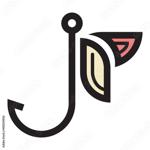 Hobby Fishing Hook Bait Flat Icon Isolated On White Background