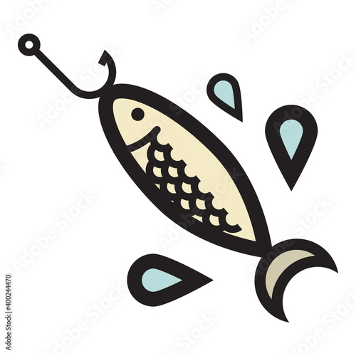 Hobby Fishing Hook Catch Water Flat Icon Isolated On White Background