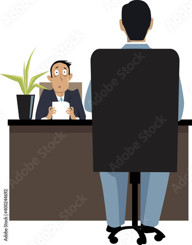 Stressed person fighting anxiety during job interview, EPS 8 vector illustration