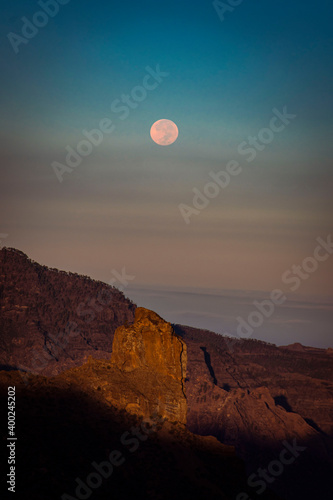 Moon over the mountains of Gran Canaria