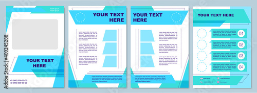 Turquoise business brochure template. Sections with copyspace. Flyer, booklet, leaflet print, cover design with text space. Vector layouts for magazines, annual reports, advertising posters