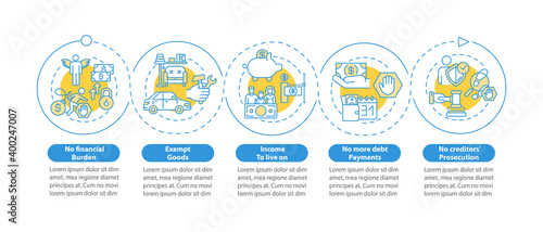 Debt freedom vector infographic template. Income to live on presentation design elements. Data visualization with 5 steps. Process timeline chart. Workflow layout with linear icons