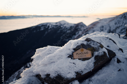 Located in the main ridge of the Tatras two beautiful peaks of the Western Tatras (Rohacz Ostry, Ostry Rohac, Rohac, Rohacz Placzliwy, Placlive, Placliv, Placlivy Rohac) in Slovakia in winter scenery. photo