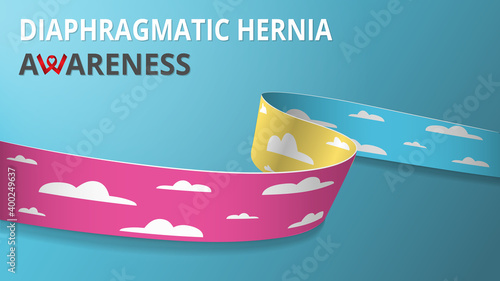 Realistic cloud ribbon. Awareness congenital diaphragmatic hernia awareness month poster. Vector illustration. Brightful childlike background. World diaphragmatic hernia day solidarity concept.