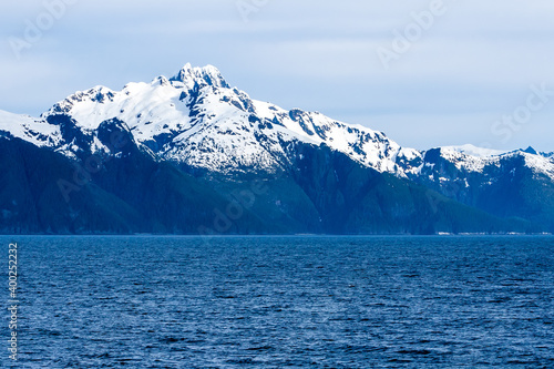 Snow-capped mountains along the coast of southern Alaska © Mary Swift