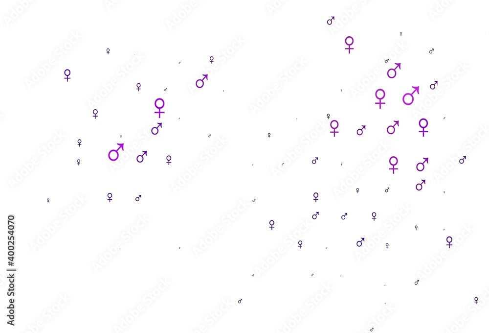 Light purple vector background with gender symbols.
