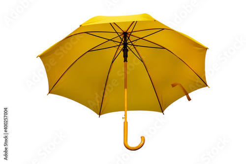 Yellow umbrella isolated on a white background.