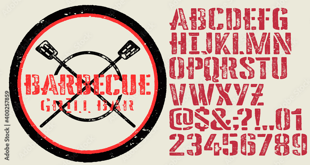 Pub Font Hand drawn vintage retro font. Outdoor advertising of American ...