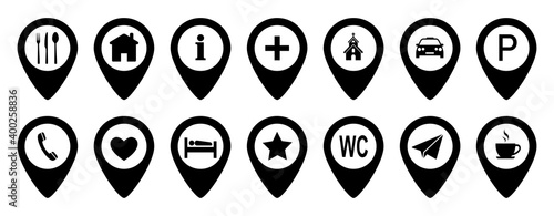 Set of pointers, navigation icons. Map pins. Vector map pointers. Pointer mark on the map, gps navigation application .