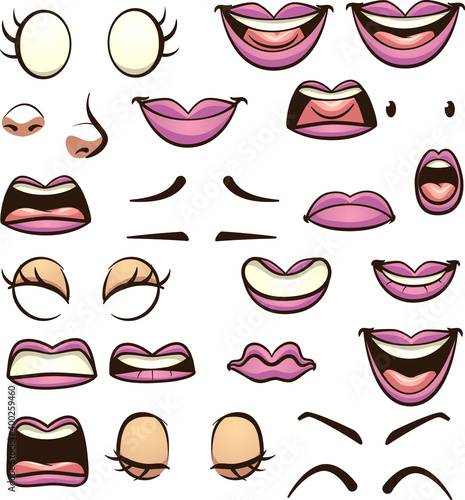 Cartoon female mouths pronouncing different phonemes. Vector clip art illustration with simple gradients. Some elements on separate layers.
