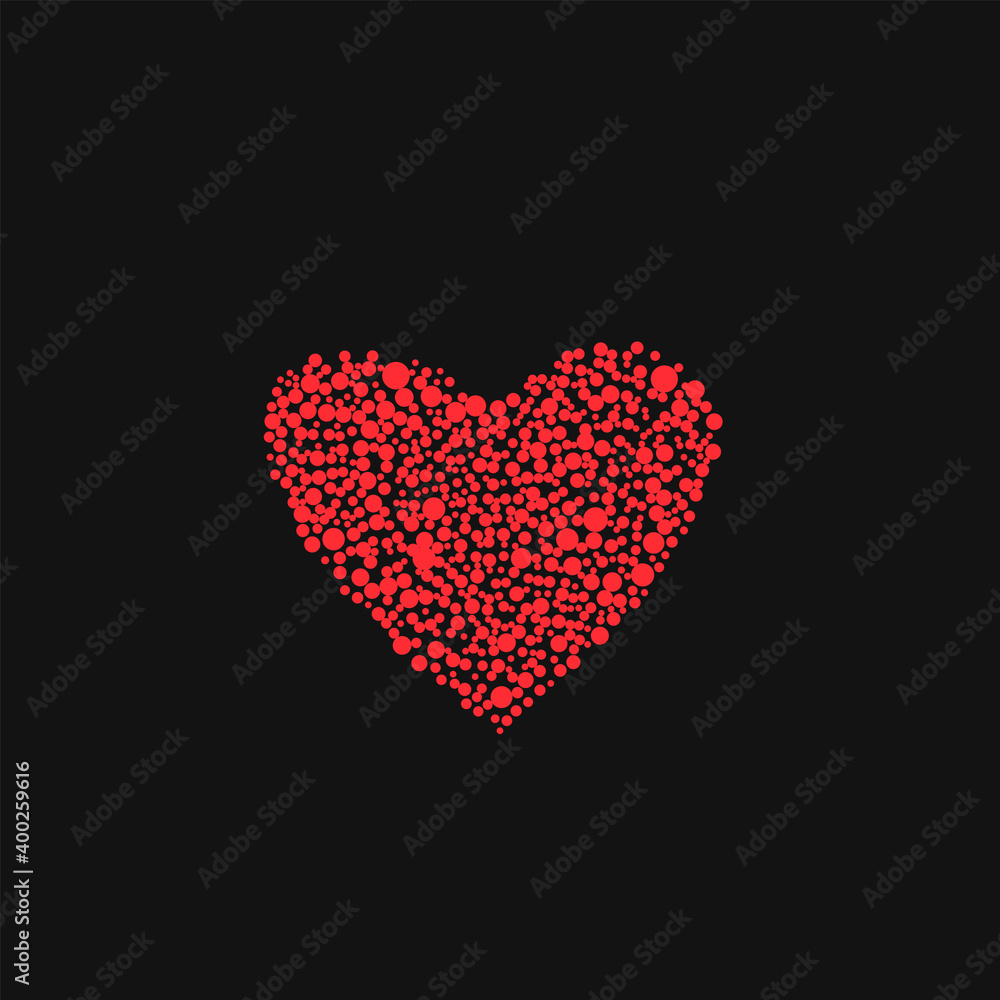 Vector shape confetti splash with red hearts inside. Valentine's Heart form of a lot of small hearts on black background Vector shape confetti splash with red hearts inside. Valentine's Heart form of a lot of small hearts on black background