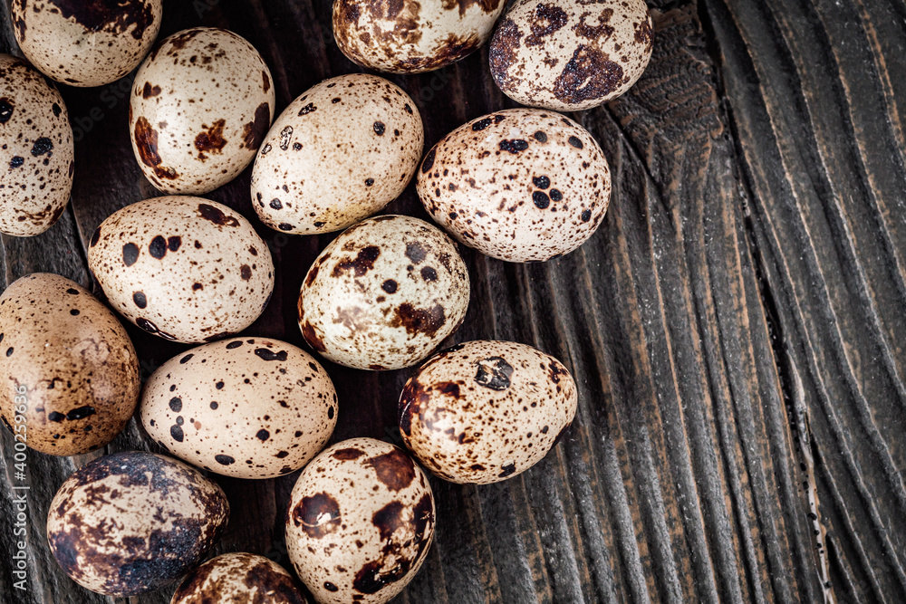 fresh quail eggs on a dark wooden rustic background fresh quail eggs on a dark wooden rustic background