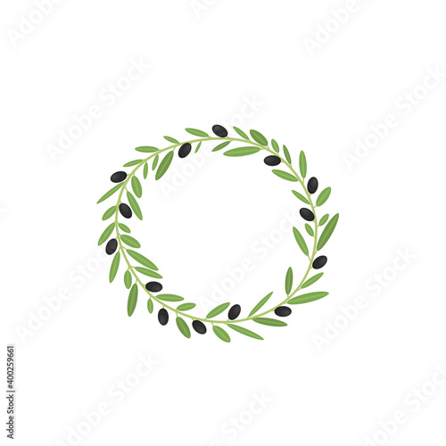 Watercolor olive wreath with black olives. Isolated vector illustration on white background. Organic and natural concept