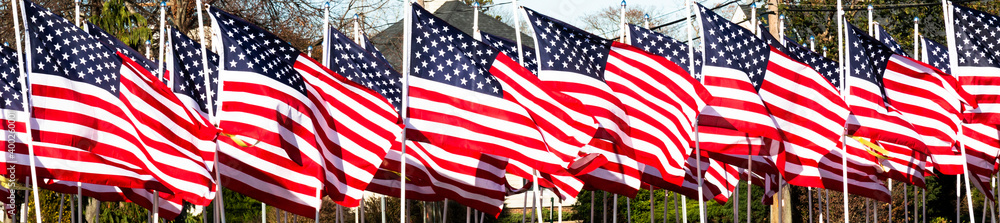 Φωτογραφία Horizontal view of American Flags