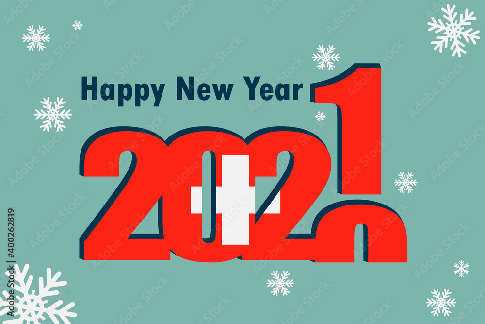 New year's card 2021. Depicted: an element of the Swiss flag, a festive inscription and snowflakes. it can be used as a promotional poster, postcard, flyer, invitation or website. New year's card 2021. Depicted: an element of the Swiss flag, a festive inscription and snowflakes. it can be used as a promotional poster, postcard, flyer, invitation or website.
