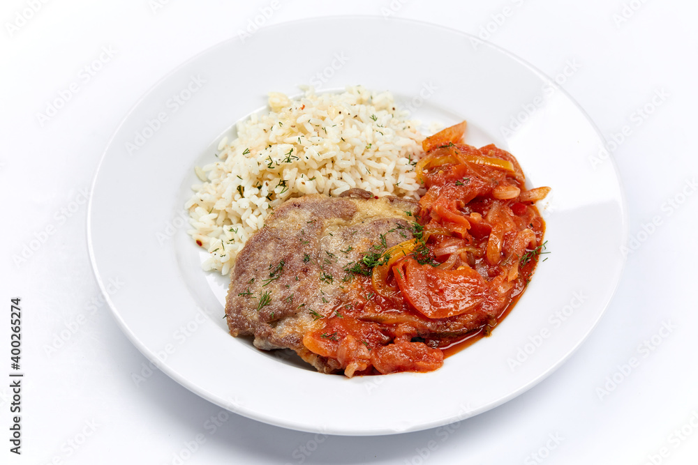Fototapeta premium meat with rice and vegetables
