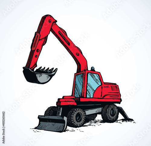 Excavator drawing isolated on white background