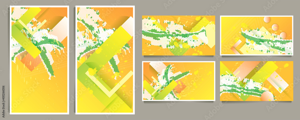 Set painting abstract with Illuminating yellow color on ultimate gray background, trendy colors of the year 2021 for design, stock vector illustration backdrop