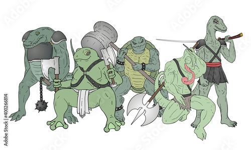 Design or reptile warriors illustration