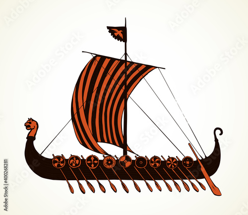 Ancient Viking ship. Vector drawing