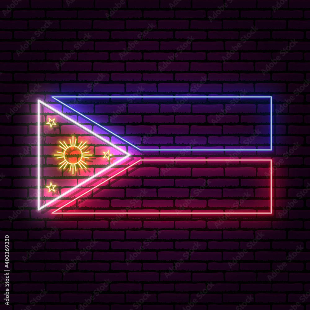 Neon sign in the form of the flag of the Philippines. On the background