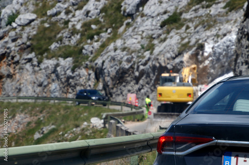 Maintenance works in a mountainous road