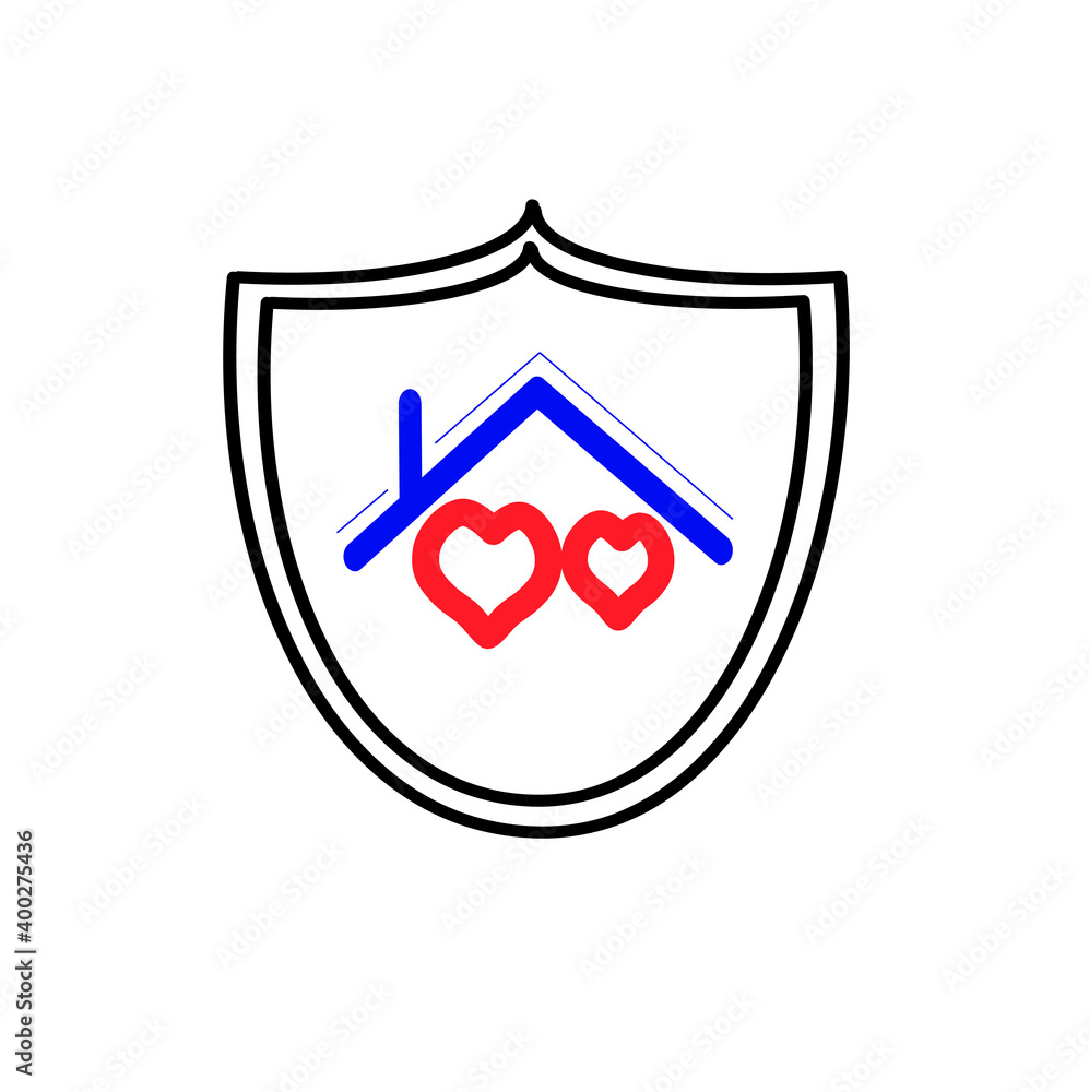 home icon on the shield, stay home, be safe, home security sign home icon on the shield, stay home, be safe, home security sign