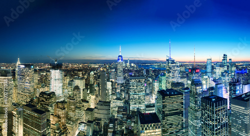NEW YORK CITY - DECEMBER 6, 2018: Manhattan sunset skyline from city rooftop on a winter night