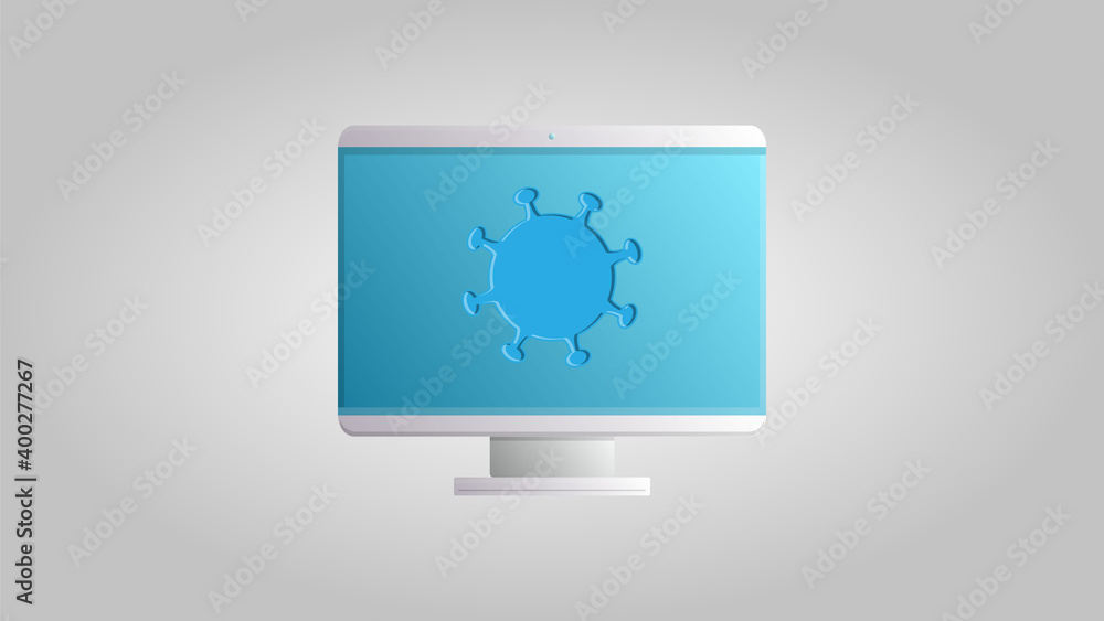 A modern digital computer with a monitor for online medicine to work on a cure for a dangerous deadly epidemic of the coronavirus Covid-19 disease virus pandemic. illustration A modern digital computer with a monitor for online medicine to work on a cure for a dangerous deadly epidemic of the coronavirus Covid-19 disease virus pandemic. illustration