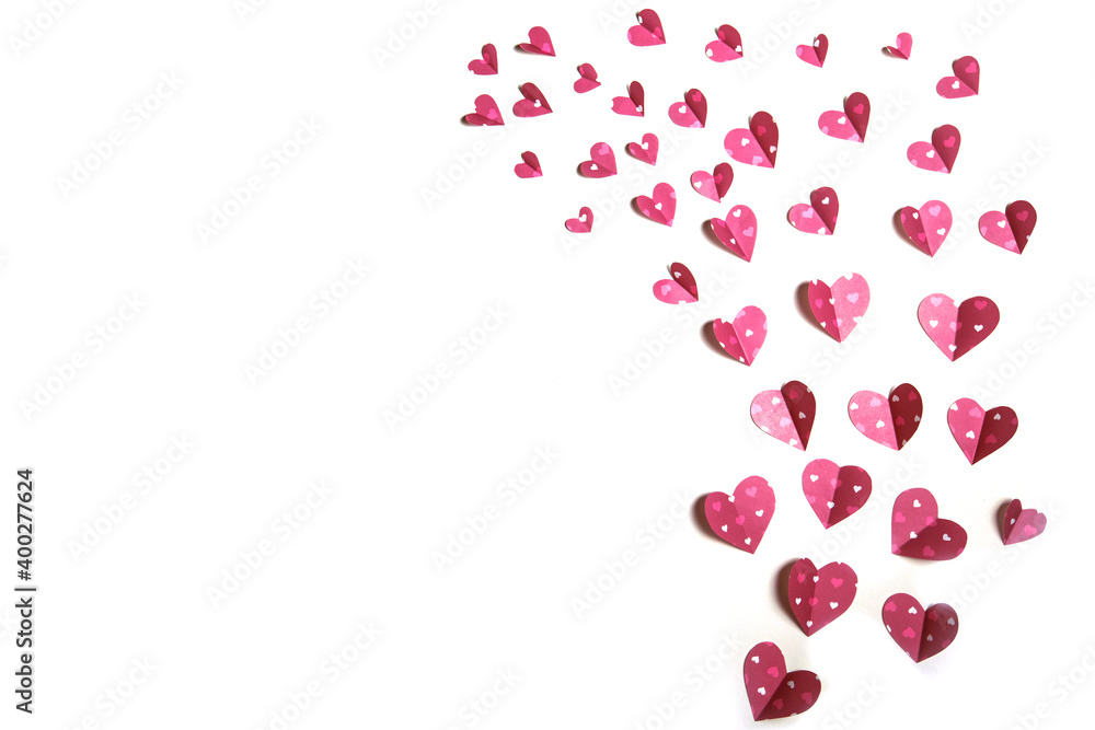  pink hearts on white background