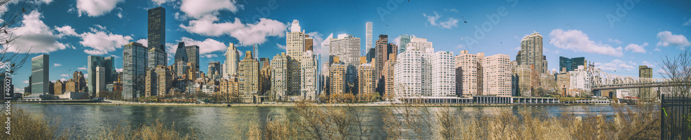 Manhattan skyscrapers at sunset in New York City