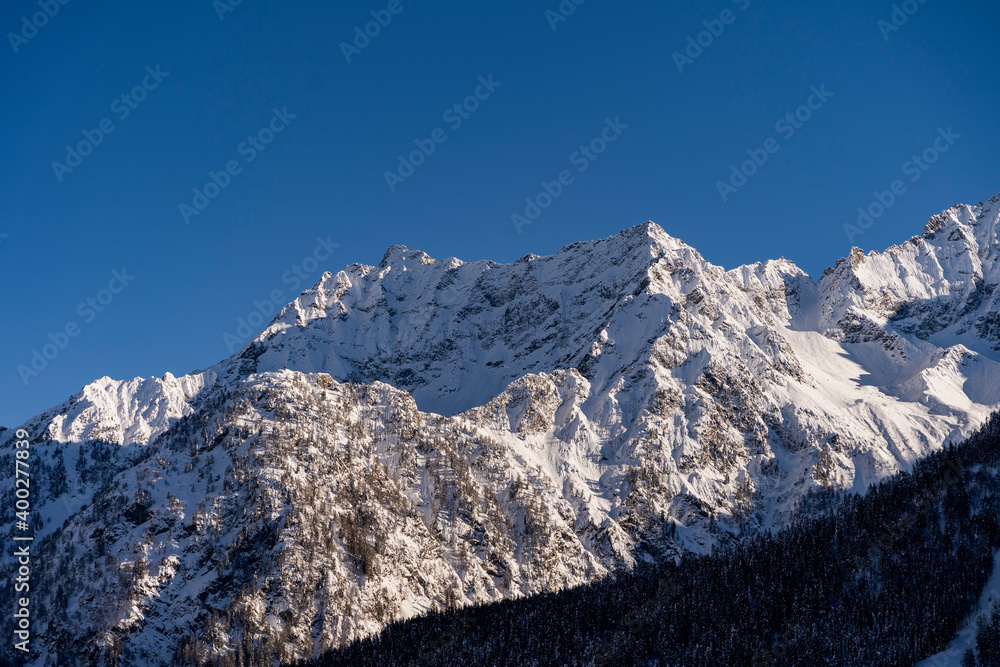 Italy, Trentino, Vermiglio - 13 December 2020 - View of the snow-covered Presanella