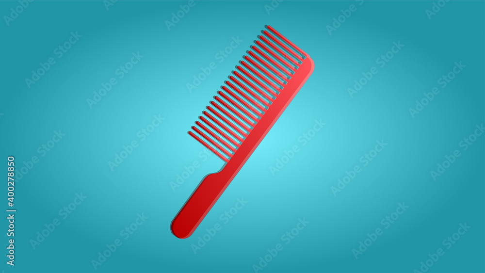 Trendy beautiful beauty glamorous trend red plastic hairdresser hairbrush on a blue background. illustration Trendy beautiful beauty glamorous trend red plastic hairdresser hairbrush on a blue background. illustration