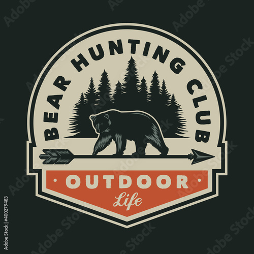 Bear hunting and outdoor Emblem Badge