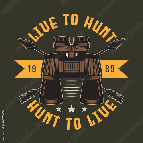 Vintage binocular Hunting and Adventure Emblem Badge