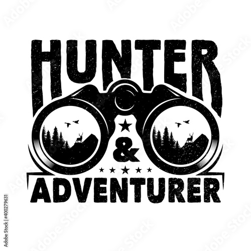 Vintage binocular Hunting and Adventure Emblem Badge