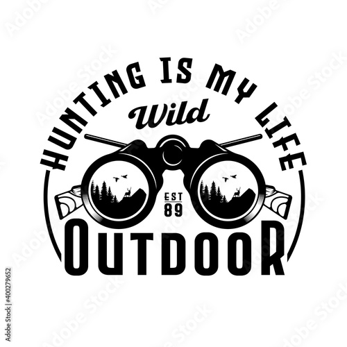 Vintage binocular Hunting and Adventure Emblem Badge