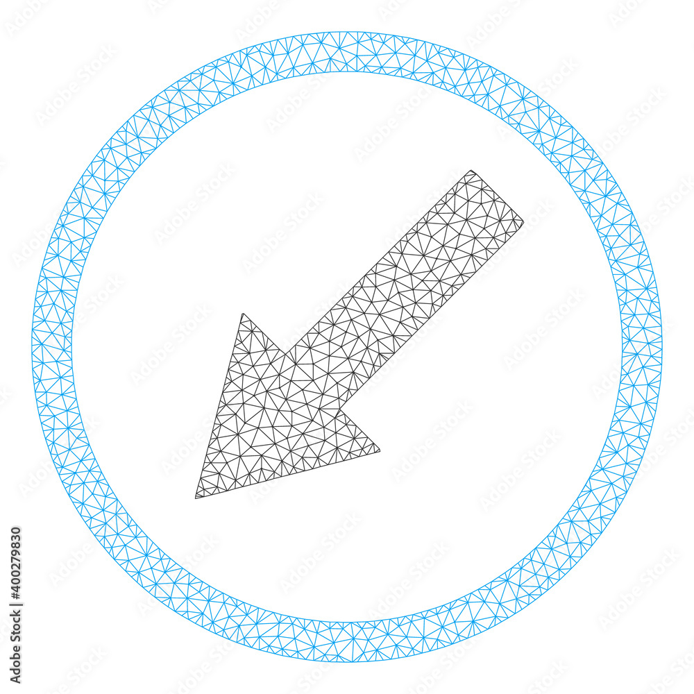 Mesh network down-left rounded arrow icon. Vector carcass is created from down-left rounded arrow pictogram. Carcass mesh polygonal down-left rounded arrow.