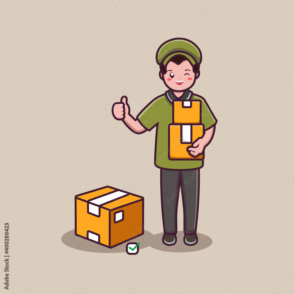 delivery man character holding box