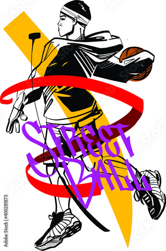 illustration of a street basketball player jumping with ball