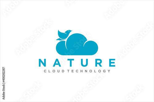 Cloud dove logo bird icon, internet business modern technology, animal bird symbol simple minimalist design.